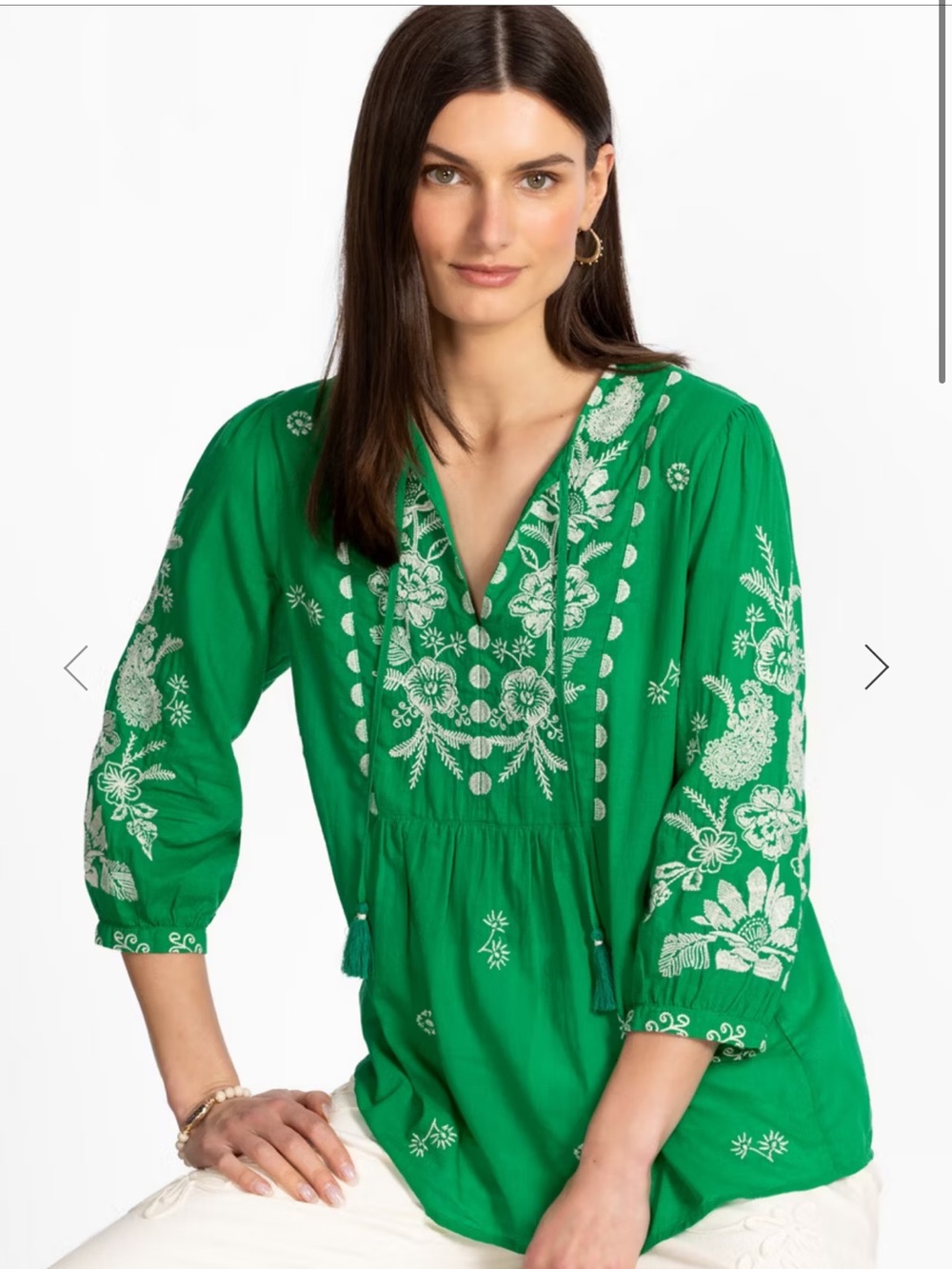 Johnny was 3/4 SLEEVE PRAIRIE BLOUSE green white size XS